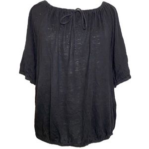 LOFT Black Linen Peasant Short Sleeve Top, XXL